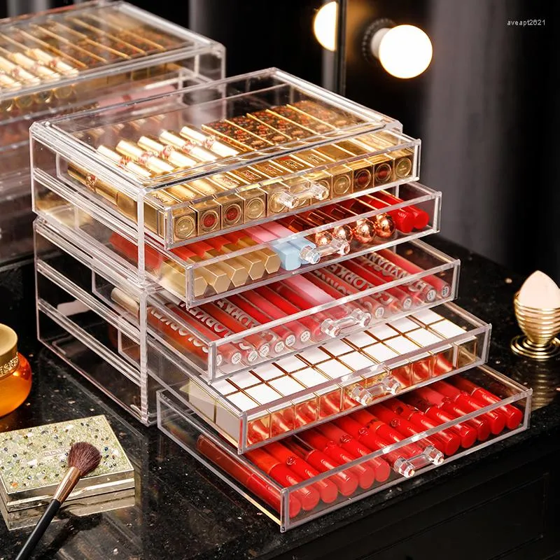 Cajas de almacenamiento Cajón de lápiz labial Organizador de maquillaje Estante de brillo de labios Caja de baño Tocador Titular de cosméticos