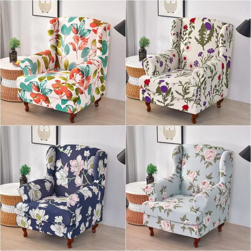 Chair Covers Floral Printed Wing Cover Spandex Stretch Armchair Removable Washable Single Sofa Slipcovers For Living Room Decor