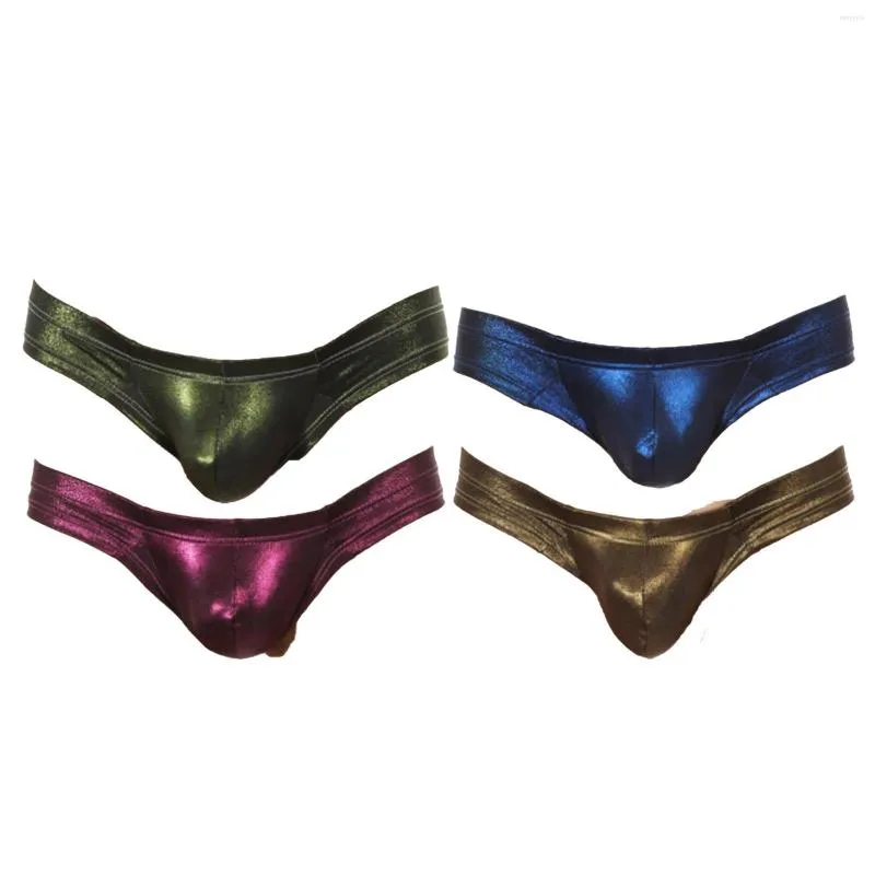 Slip homme couleur Pure taille basse brillant metallise cuir verni U poche bombee slips Shorts sous vetements sous vetements
