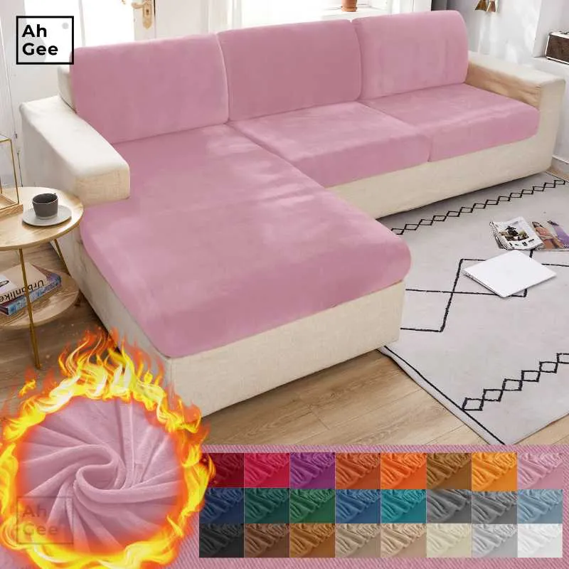 Stoelhoezen Fauteuilhoes Roze Veet Kussen Bank voor Woonkamer I-vorm Hoes Effen Kleur Stretch Bank