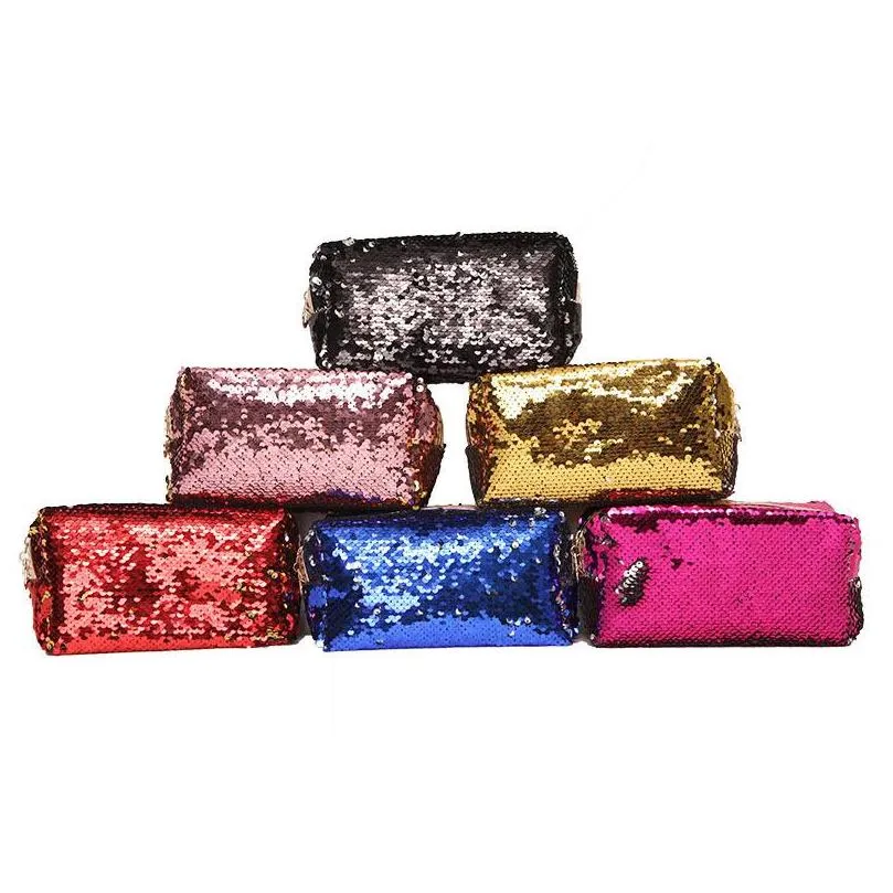 Storage Bags Sequin Cosmetic Bag Makeup Mermaid Handbag Glitter Coin Wallet Zipper Pouch For Women Drop Delivery Home Garden Houseke Dhvk0