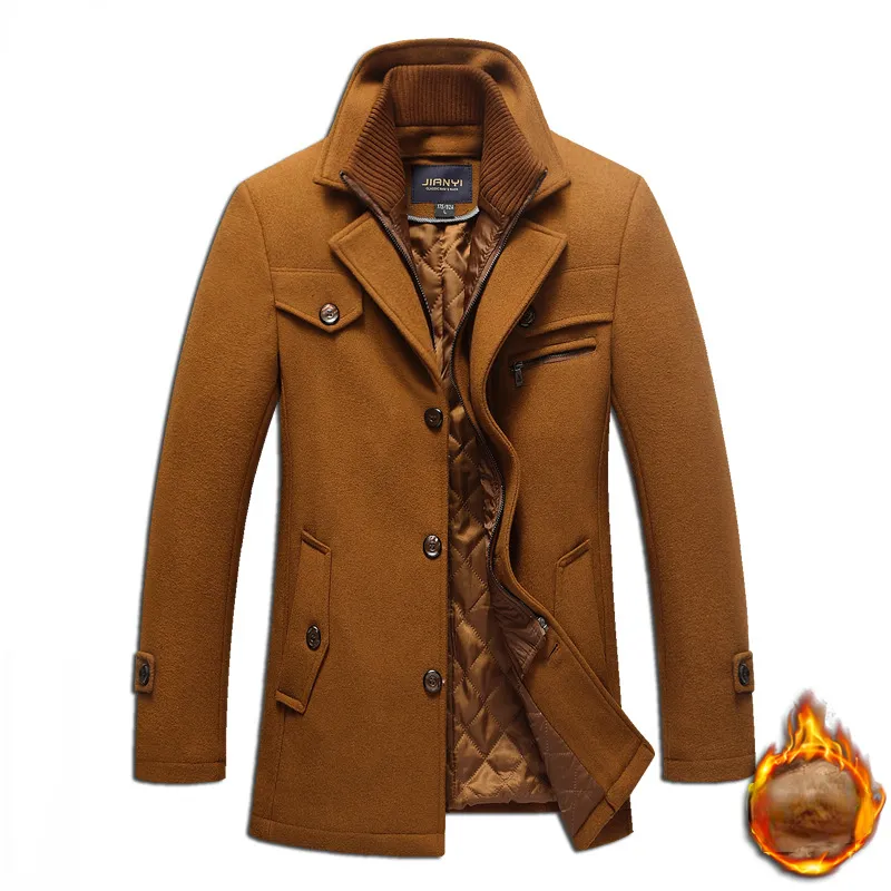 Men's Wool Blends Fake Two Pieces Trench Coat Male Winter Mens Cashmere Slim Fit en Peacoat Windbreaker 230107