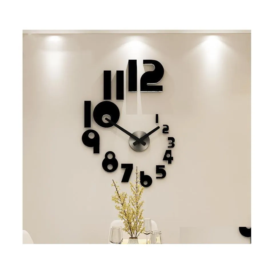 Horloges Murales Chiffres Créatifs Diy Horloge Montre Design Moderne Pour Salon Décor À La Maison Acrylique Miroir Autocollants Drop Delivery Jardin Dhrbc