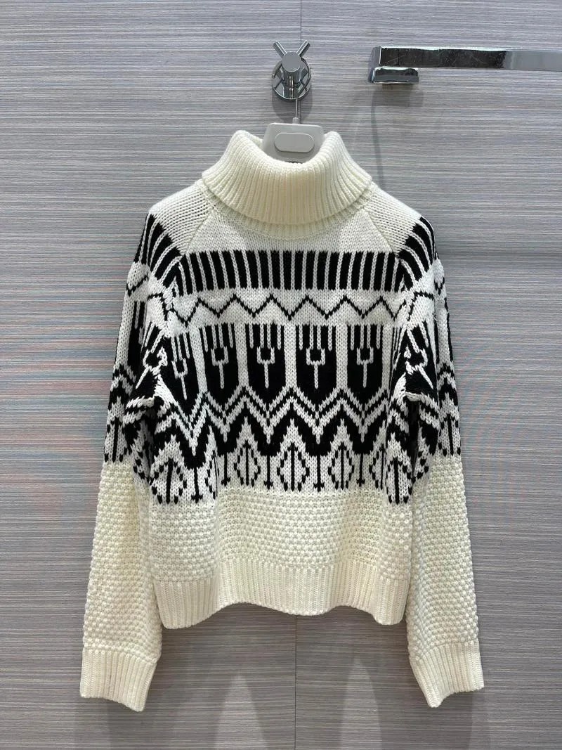 Women's Sweaters 2023 Women Fashion Long Sleeve Sexy Geometric Pattern Intarsia Knit Turtleneck Sweater 1012