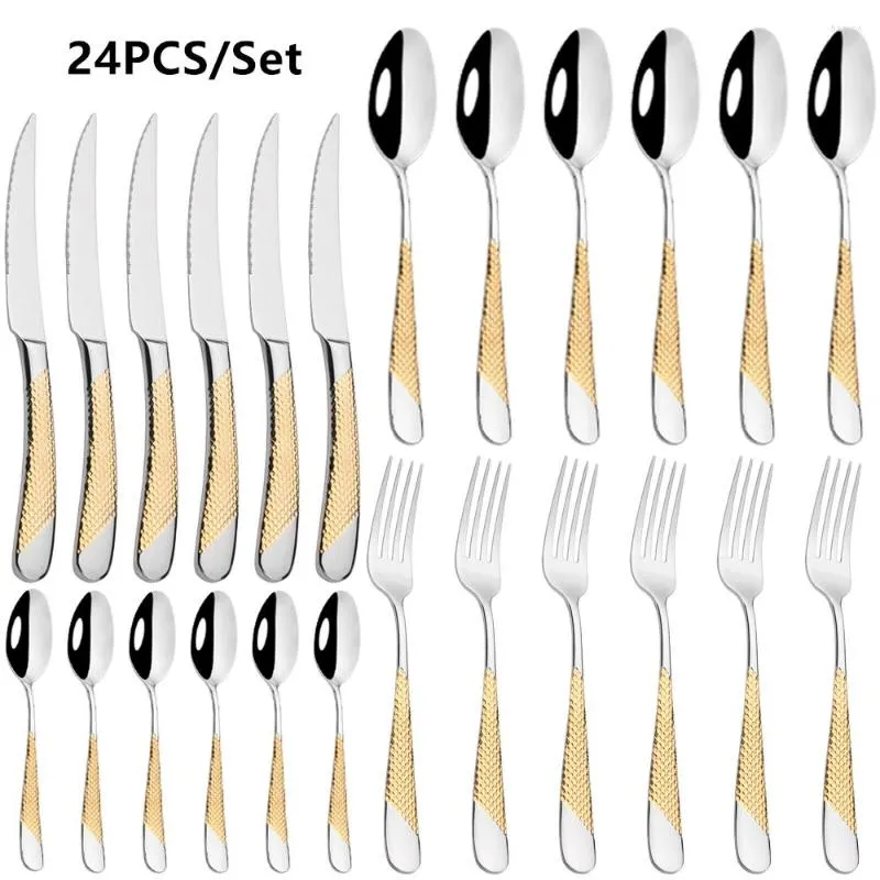 Conjunto de talheres de talheres de luxo Conjunto de talheres de ouro 304 Aço inoxidável Dinnerware Dinnerware Mirror Fork Faca colher de mesa