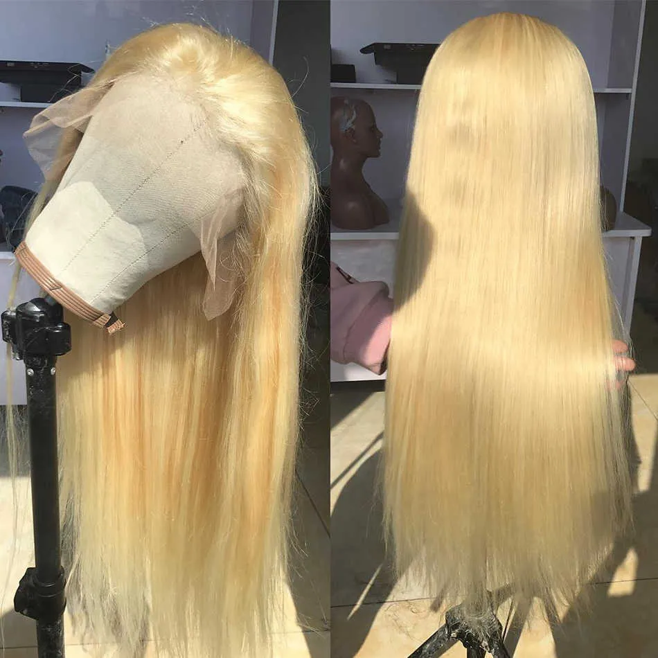 Nxy кружевные парики 8-34 дюйма полные человеческие волосы 613 блондинка Реми бразильский прямой предварительно высаженный блеск 230106