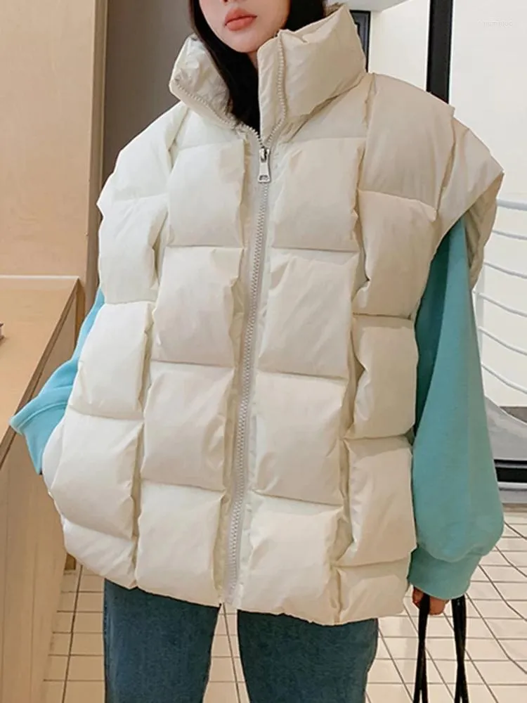 女性のベスト冬のウエストコートカジュアルスタンドカラーが厚く暖かいゆるい女性パーカスノースリーブジッパーレディースダウンジャケット