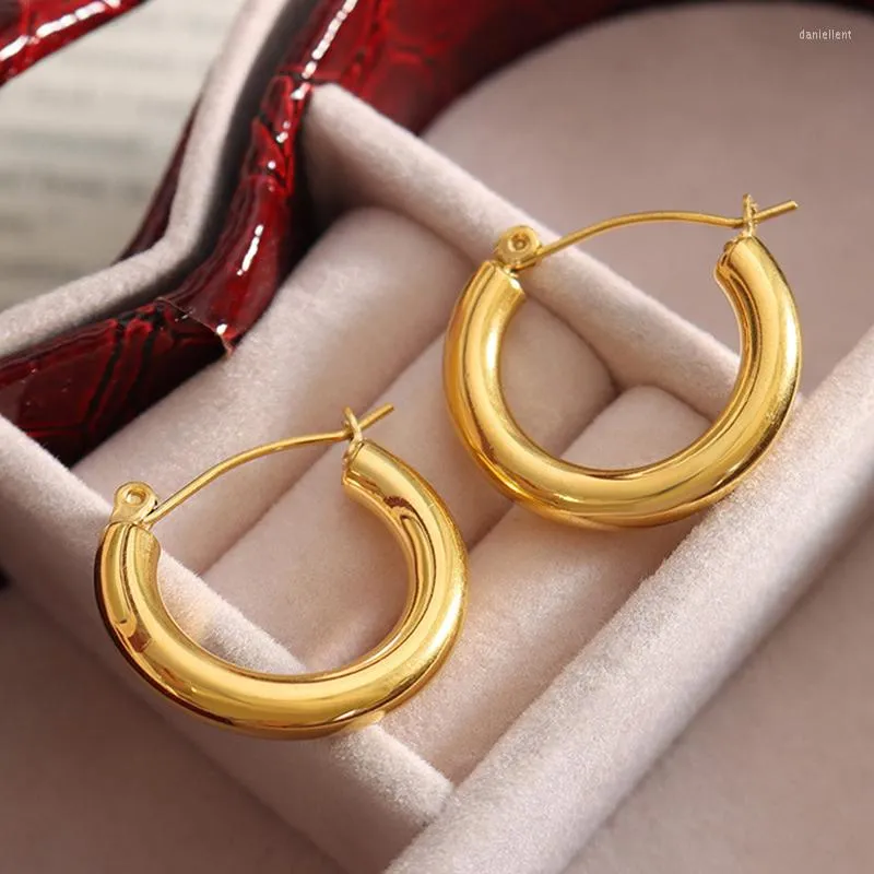 Hoop Earrings Classic Titanium Steel Hugging Circle For Women Vintage 18K Gold Plated Ear Buckle Fashion Jewelry Accessories