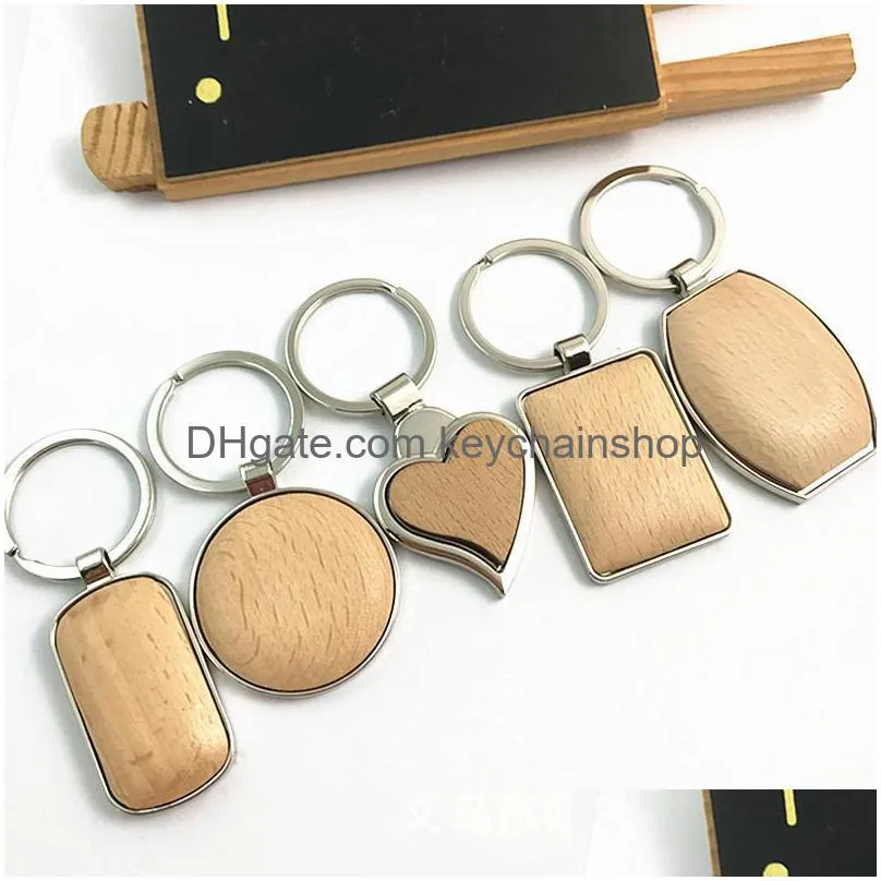 Кольца для ключей Металлические деревянные брелки Кольцо-цепочка Круглое сердце Rec Simple Diy Blank Wooden Car Подвеска Держатель Модные подарки Брелоки Drop Del Dhrx4