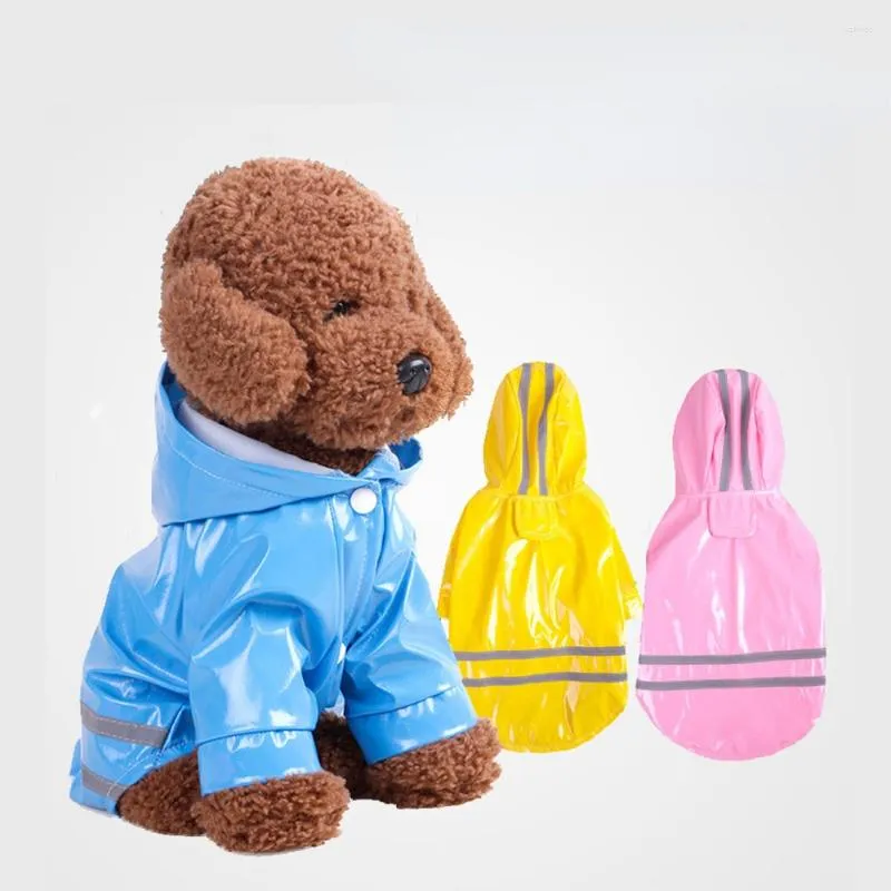 Dog Apparel 1pc Pet Raincoat PU Reflective Waterproof Jacket With Hooded For Small Medium Dogs Teddy Chihuahua Coat