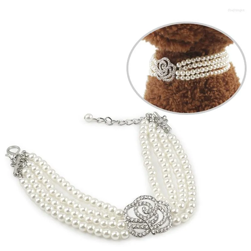Dog Collars Princess Pearl Necklace Collar Fashion Jewelry Puppy Cat With Rhinestone Artificial Diamante Rose Pet Accessories