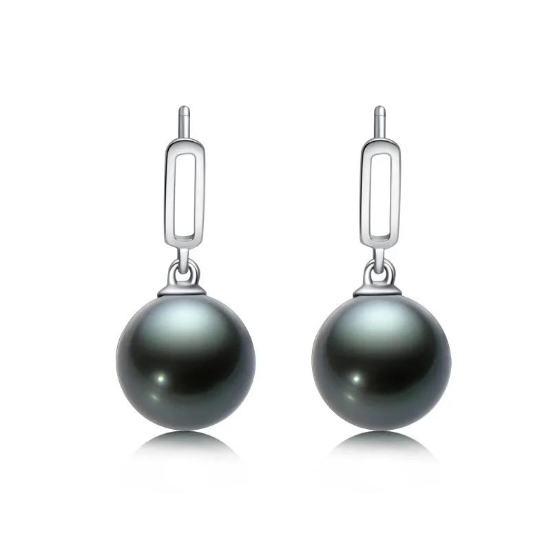 Brincos de garanhão e ouro sólido de 18k 9-10 mm 8-9mm Tahitian Black Pearl Sea Water Drop for Woman Holidays and Gifts