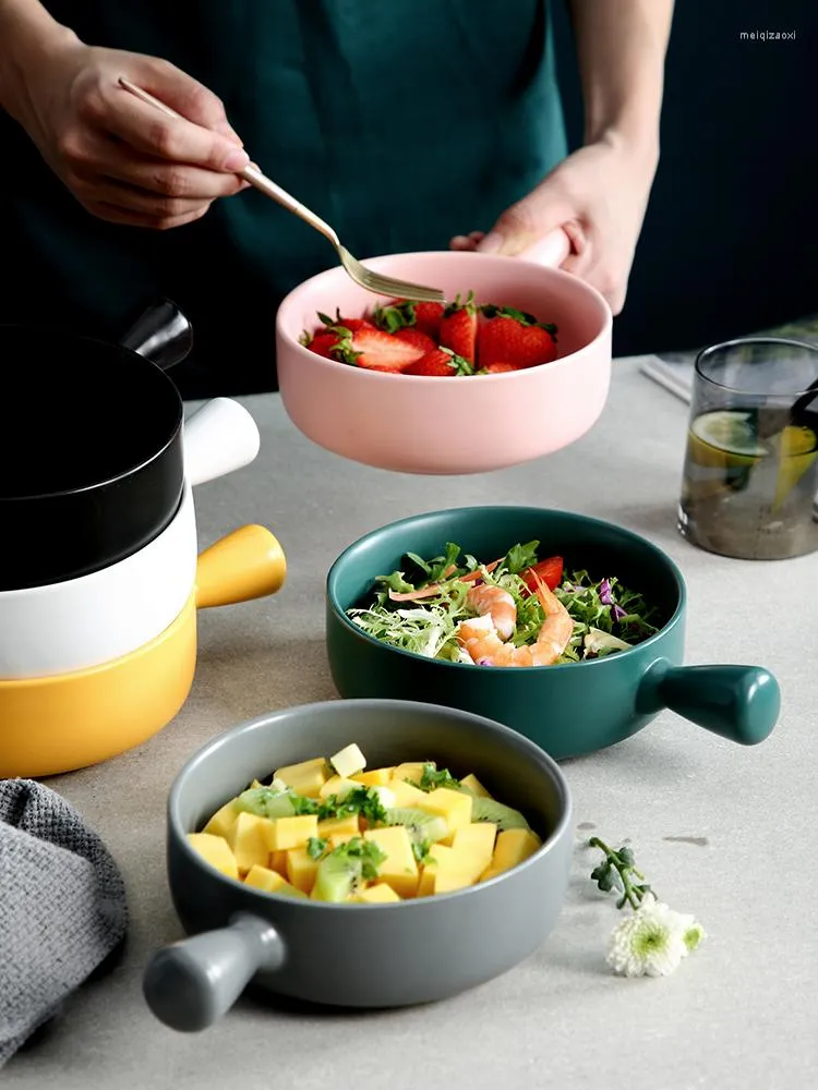 Bowls Nordic Ceramic Instant Noodle Bowl med Handle Breakfast Rice Baking Dessert Soup Fruit Sallad Microwave Oven Special