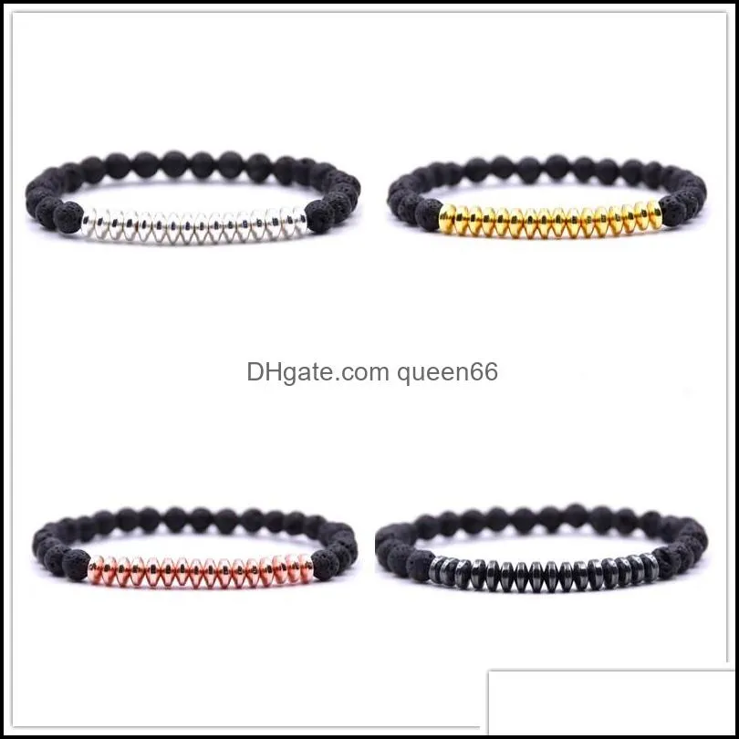 Sier Gold Color 6mm Natural Black Lava Bead Bead Bracelet DIY Armatherapy Diffuser للنساء للنساء إسقاط تسليم Je Otlha