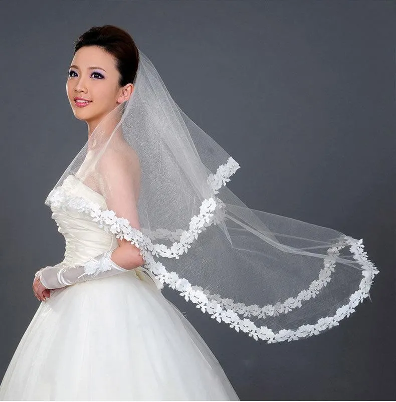 Veaux de mariée simple en tulle blanc ivoire une couche voile avec appliques accessoires de mariée