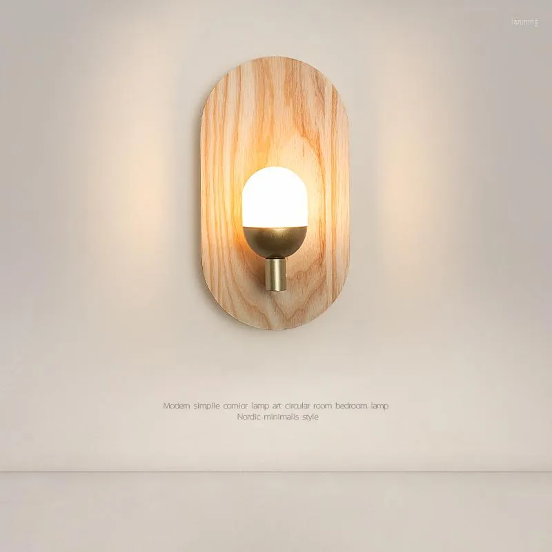 Wall Lamp QIBOMEI Nordic LED Wood Lamps Bedroom Bedside Living Room Indoor Lighting Lights Sconce Aisle Kitchen Home Decor Fixtures