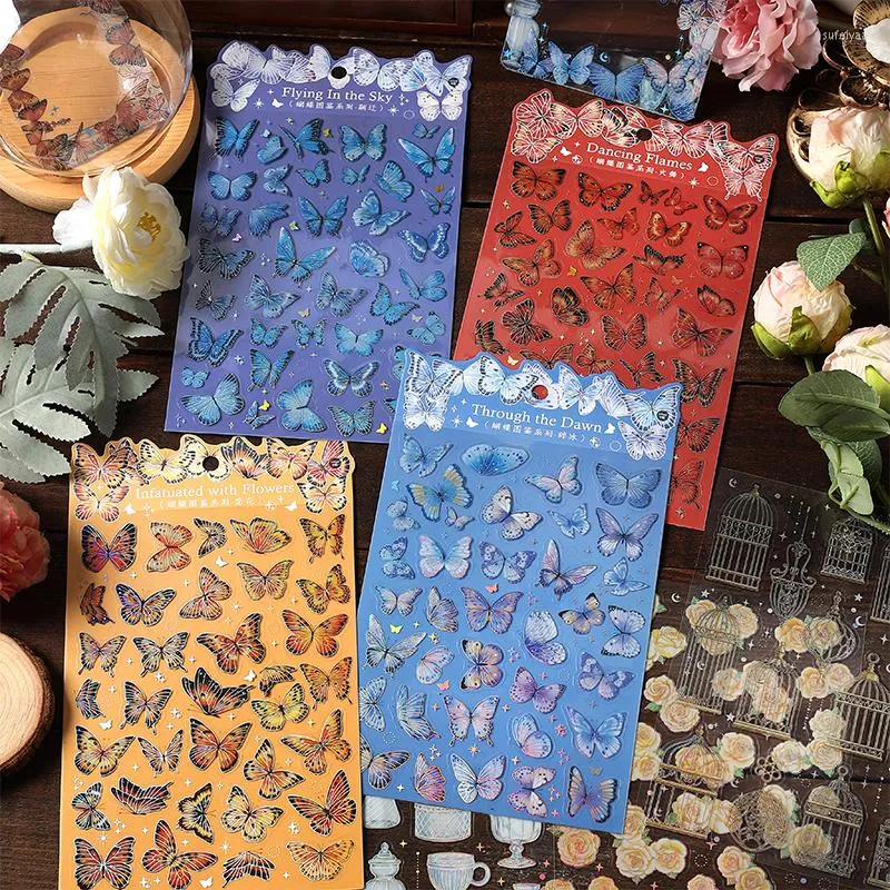 Gift Wrap 2 Sheets Vintage Butterfly Stickers For DIY Po Poster Diary Decoration Frame Material Collage Aesthetic Sticker