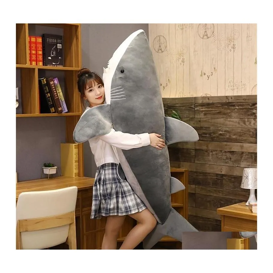 Plush Dolls Big Size Soft Toy Simation Shark Stuffed Toys Slee Cute Pillow Cushion Animal Gift For Children 220409 Drop Delivery Gif Dhig3