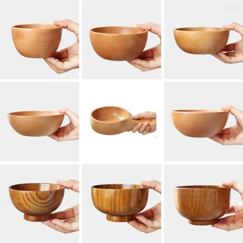 Bowls Wooden Dishware Wood Bowl Plate Snack Dessert Serving Dishes Container Tableware