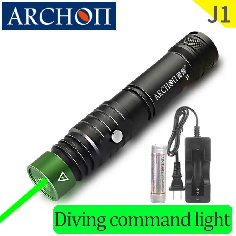 Taschenlampen Taschenlampen Archon J1 Coaching Diving Light Dive Command Green Beam Torch Unterwasser 100m leistungsstarke taktische grüne Strahllehrer Taschenlampe 0109