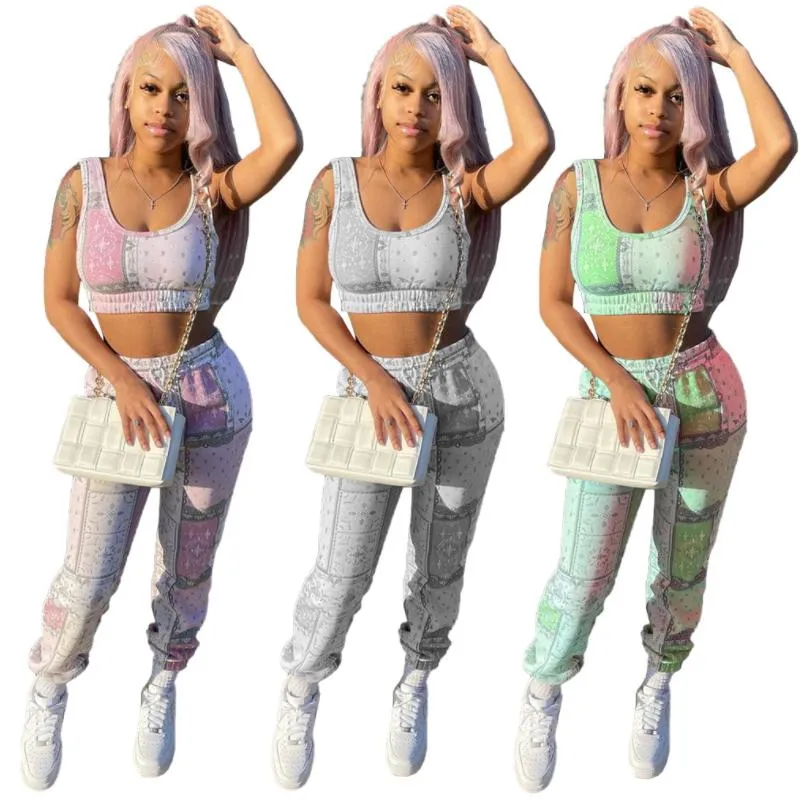 Women's Two Piece Pants Paisley Printed Set Tank Crop Top Palazzo Matching Sets Casual Activewear Summer Style 2023 Sweat Suit Clothing