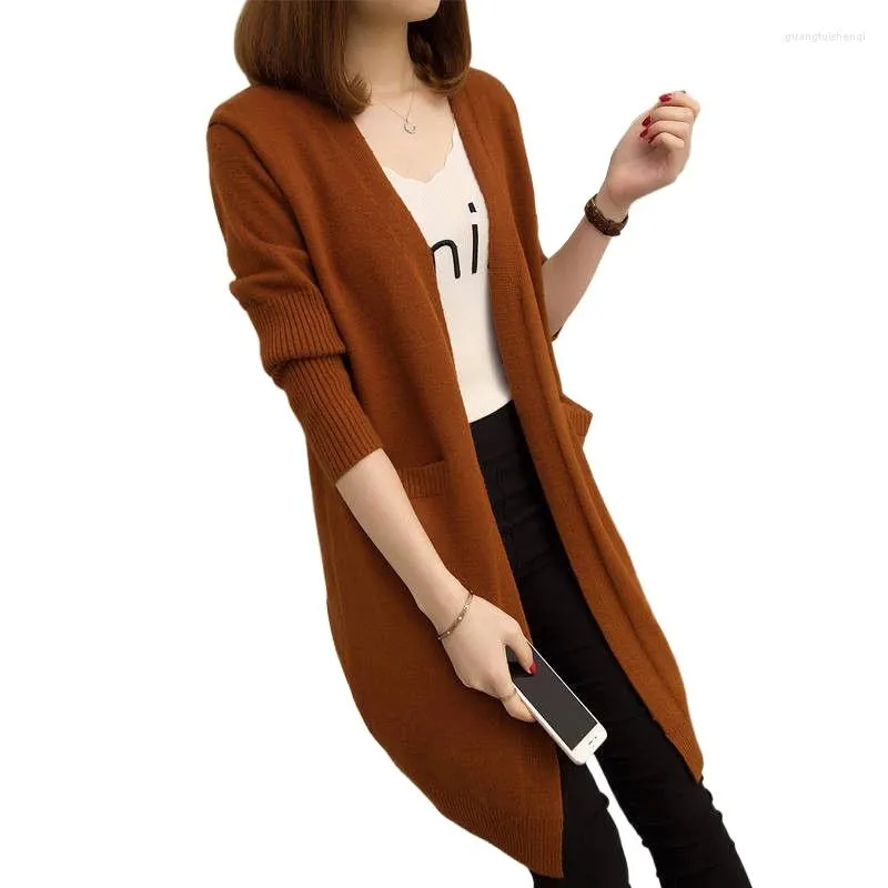 Women's Knits Solid Color Mid-length Knitted Cardigan Women's Spring And Autumn Shawl With Loose Sweater Coat Jacket