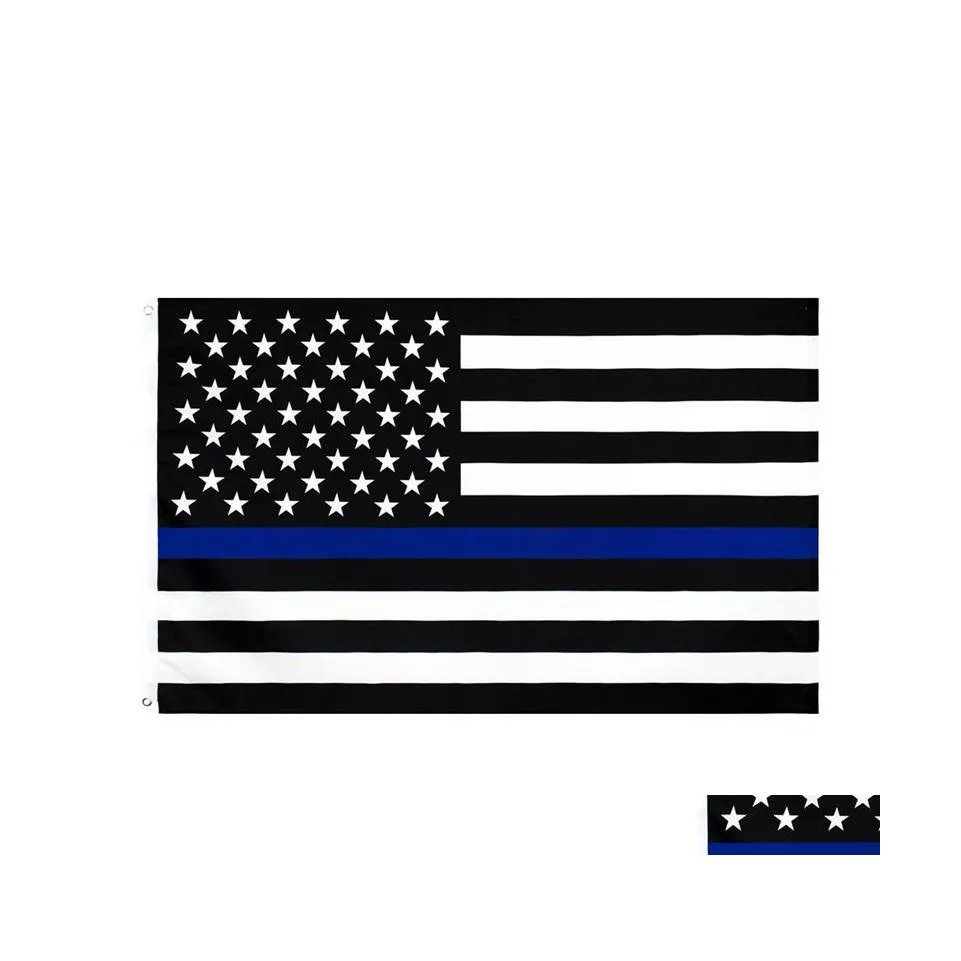Баннерные флаги Tind Blue Line Flag Американская полиция 3x5ft USA Страна всеобщих выборов для фанатов Трампа бросает домашний сад праздничный DH6ZR
