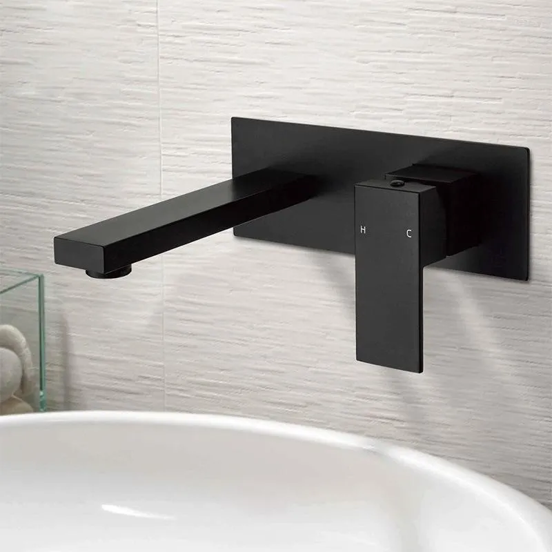 Bathroom Sink Faucets Black Style Matte Brass Wall Mounted Basin Faucet Single Handle Mixer Tap & Cold Water