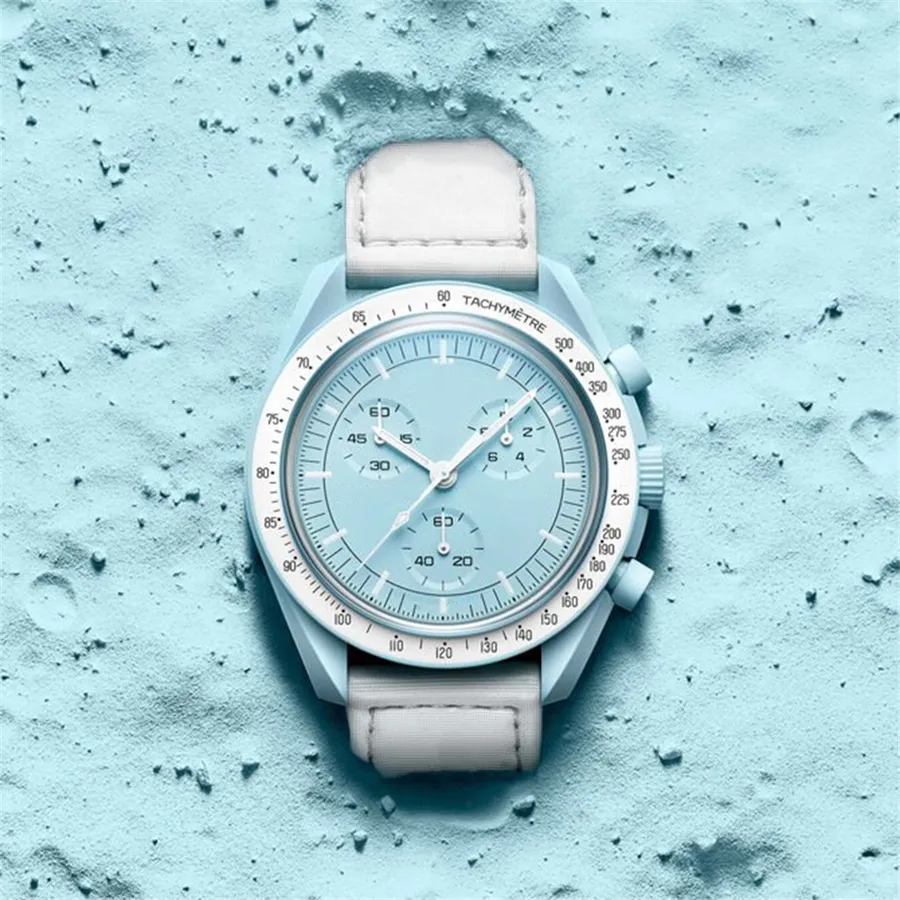 Bioceramic Planet Moon Mens Watch de haute qualit￩ Chronograph Designer Watches Mission to Mercury 42mm Nylon Watches Quartz Clock Relogio