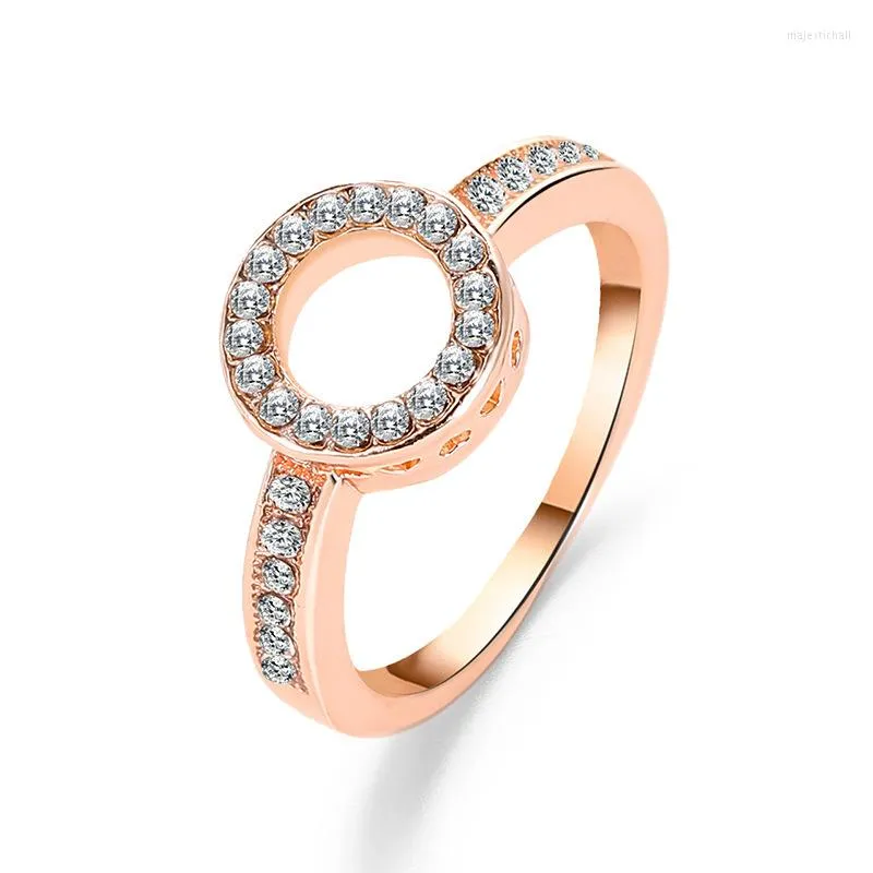 Wedding Rings Geometric Circle Rhinestone Women's Ring Rose Gold Silver Color For Engagement Party Fashion Trendy Jewelry