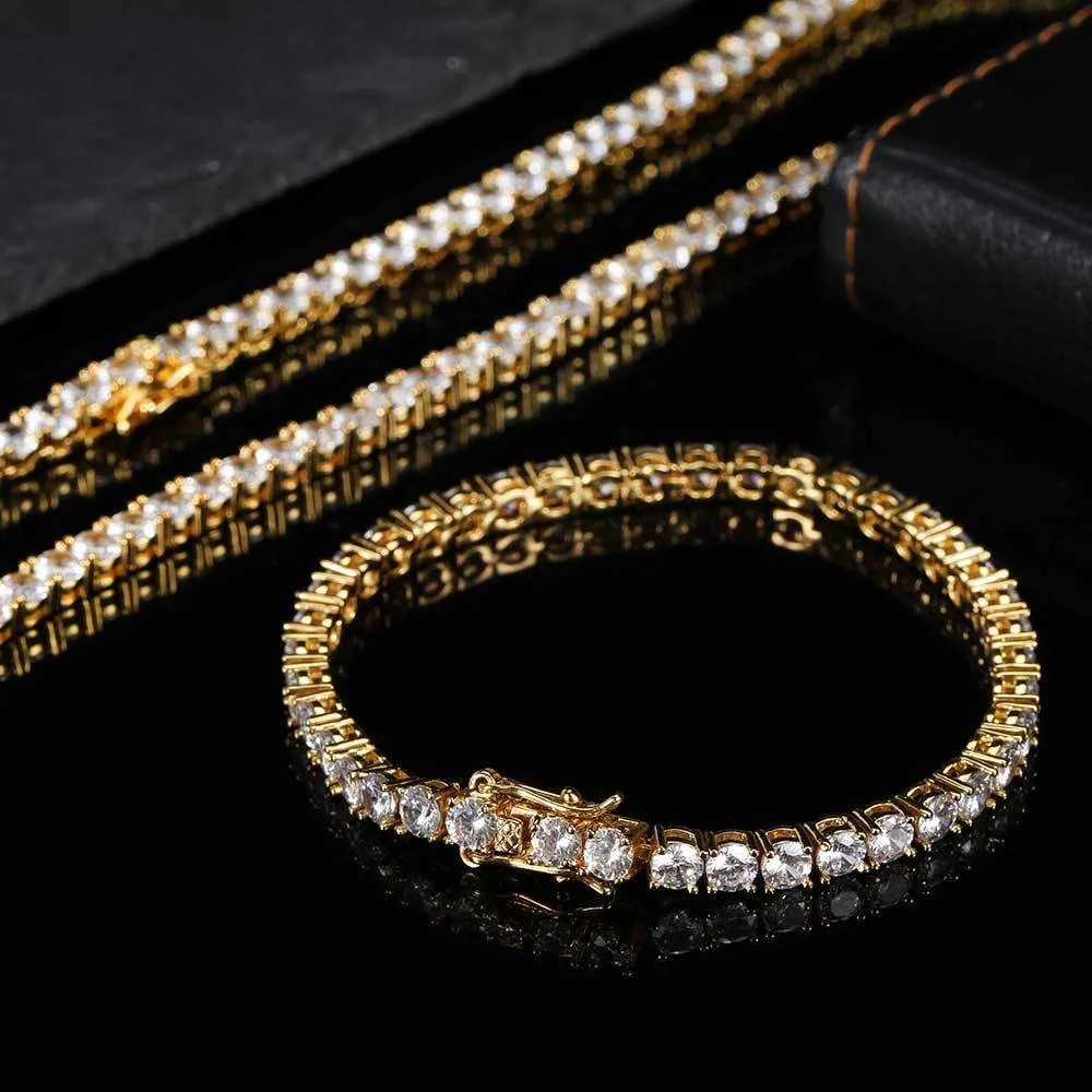 Pulseras de joyería 3 mm 4 mm Cadenas de tenis Diseño para mujeres Hombres Pulsera de acero de titanio con CZ diamante Amante Oro Plata Rosa Moda Cadena de lujo