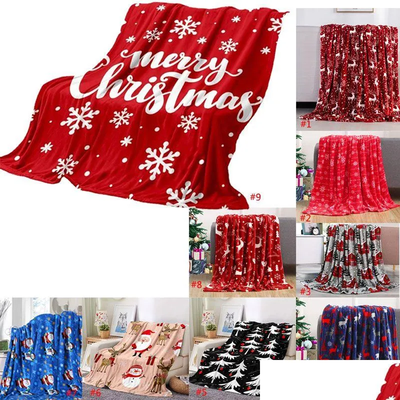 Blankets Christmas Fleece Blanket Throw Lightweight For Sofa Bed Cam Thermal Towel Winter Warm 150X200Cm Drop Delivery Home Garden Te Dhup9