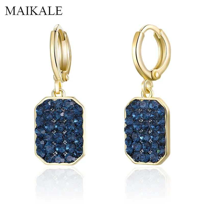 Kolczyki Dangle żyrandol Maikale Koreańska moda kwadrat Gold Gold Drop Paved Cubic Zirkonia Blue Gem CZ dla kobiet biżuteria Prezenty