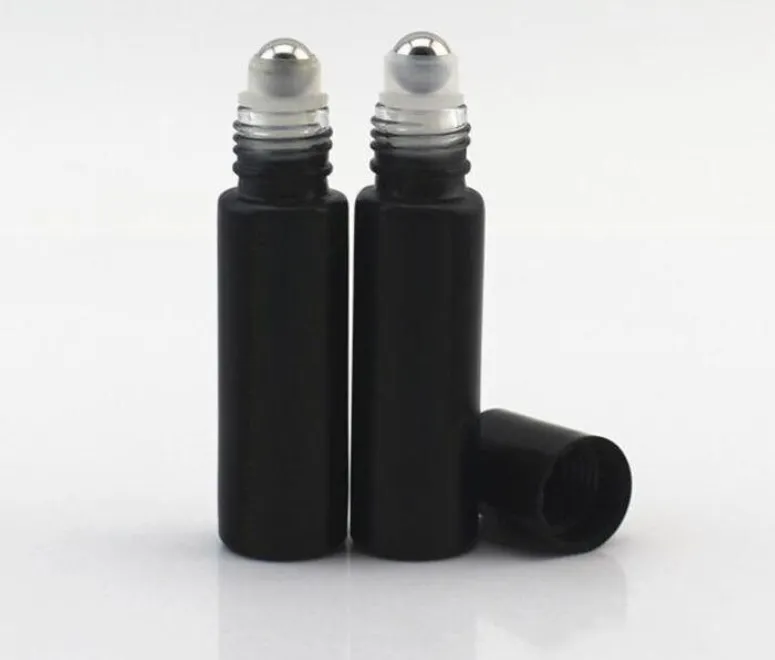 1/3oz Black Fragrances ROLL ON GLASS BOTTLE ESSENTIAL OIL Metal Roller Ball 100pcs 10ml