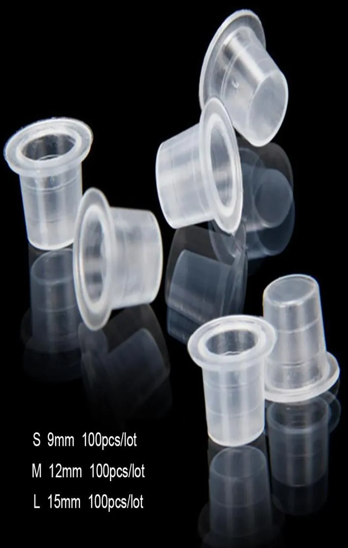 100pcsプラスチックマイクロブレードタトゥーインクカップキャップピグメントクリアホルダーコンテナ針先チップグリップパワー供給用SMLサイズ7127547