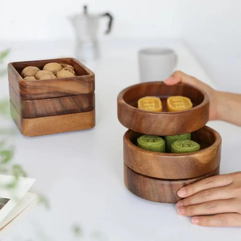 Platos Juego de vajilla de madera natural Plato de madera Bandeja cuadrada japonesa Cena para el hogar Platos de frutas Té