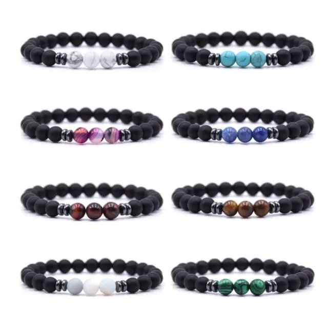 8 mm mat zwart natuursteen kralen streng armband roodblauw groen agataties hematiet edelsteen voor vrouwen mannen boeddha energie yoga sieraden