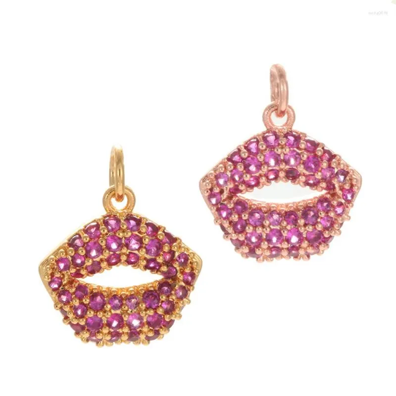 Ciondoli Labbra per la creazione di gioielli Collana di orecchini fai-da-te all'ingrosso Accessori per ciondoli in oro rosa fortunato Foro da 5 mm in metallo rame CZ