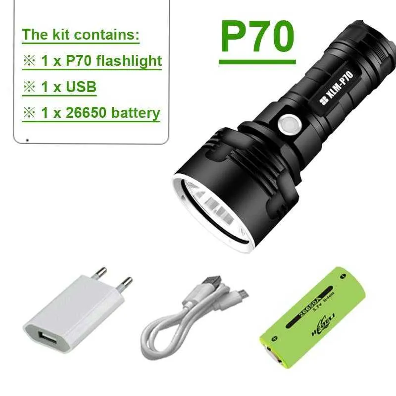 XLM-P70 Lampe de poche, LED lampe torche Rechargeable, 5000LM