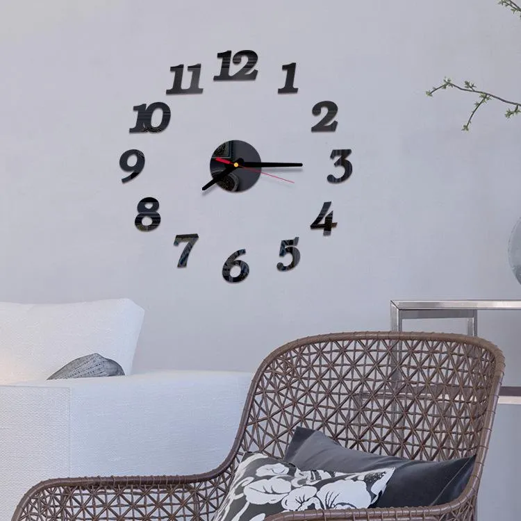 Wandklokken Moderne grote klok 3D Mirror Sticker Unique Big Number Watch Diy Decor Art Decal Home Decorationwall