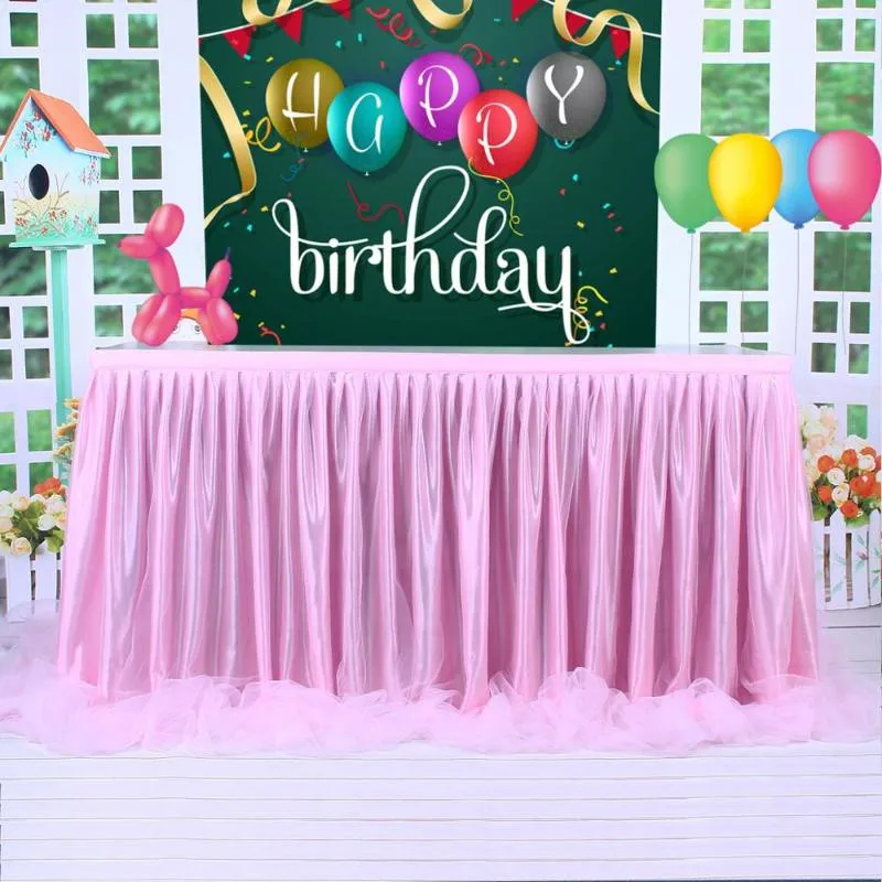 Table Skirt Shining Pink Tulle Tutu Cloth 3 Layer Long Yarn Wedding Birthday Baby Shower Party El Tableware Decoration