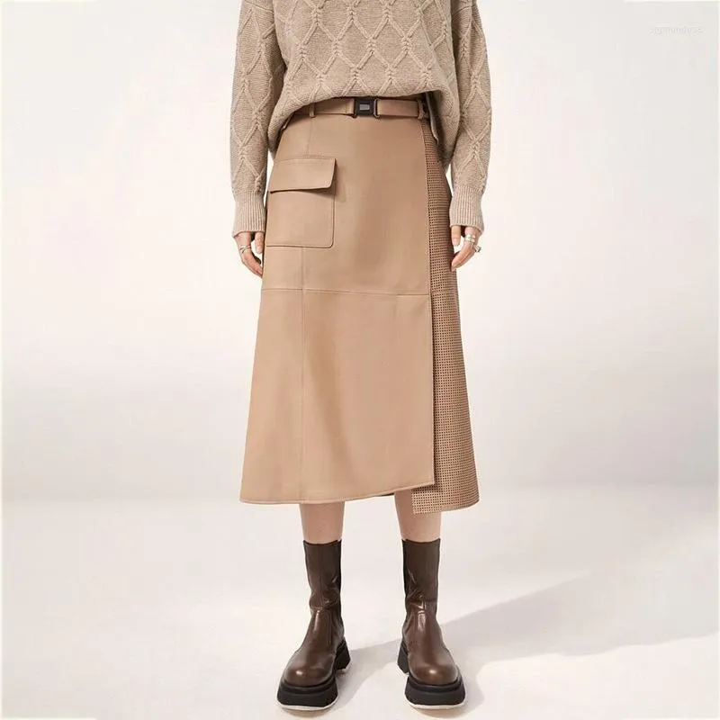 Skirts 2023Half Length Leather Skirt Autumn And Winter Fashion Sheepskin High Waist Belt Mid Hip Apron