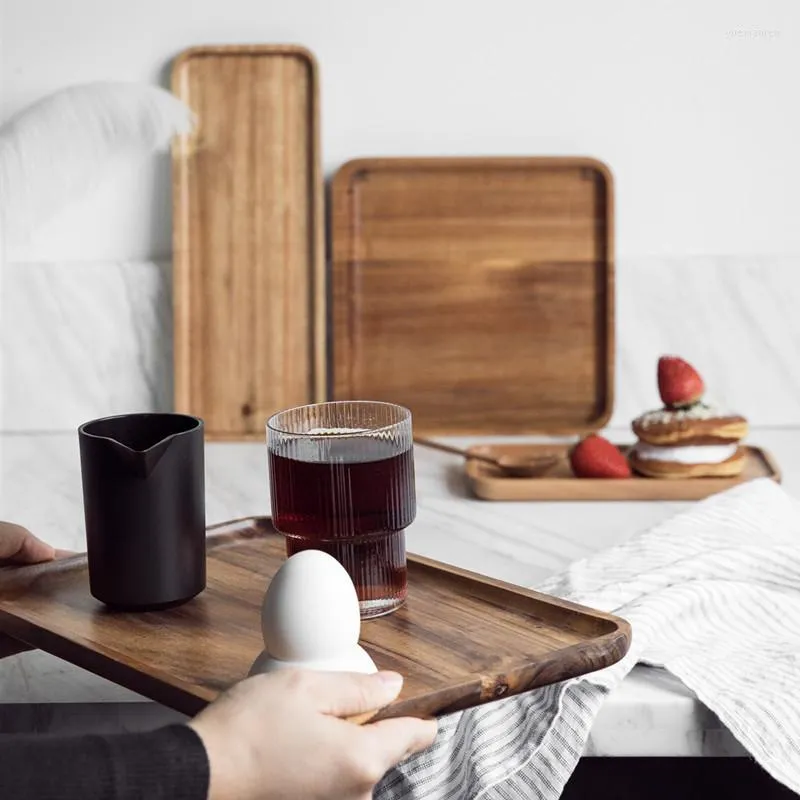 Plakalar Japonca Akasya Ahşap Tepsi Dikdörtgen Bambu Ev Çay Kupası Ins Nordic Style Mutfak