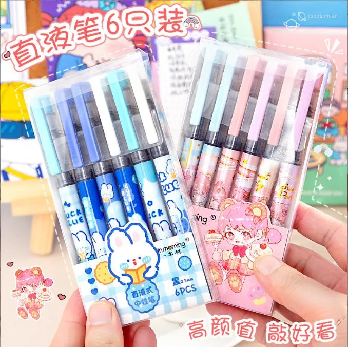 Pcs/lot Kawaii Animal Girl Straight Liquid Pen For Writing Cute 0.5mm Black Ink Stationery Office School Supplies