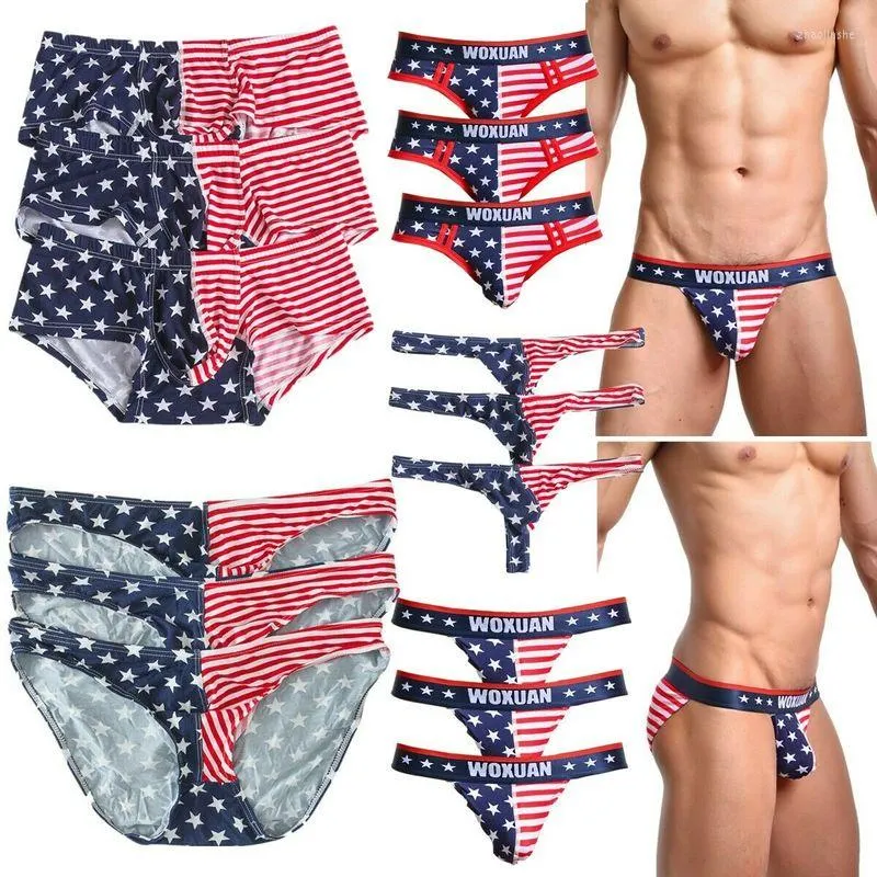 السراويل الداخلية 3pcs ملخصات رجال القطن المثيرة/ G-String Thong/ Boxers Shorts/ الملابس الداخلية USA Stripe Stripe Men Stondies Lingerie Lingerie