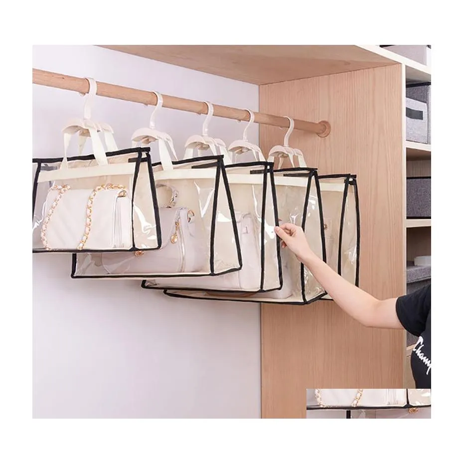 Storage Bags Dustproof Bag Closet Wardrobe Organizer Hanging Handbag Transparent Door Wall Sundry Shoe Drop Delivery Home Garden Hou Dhota