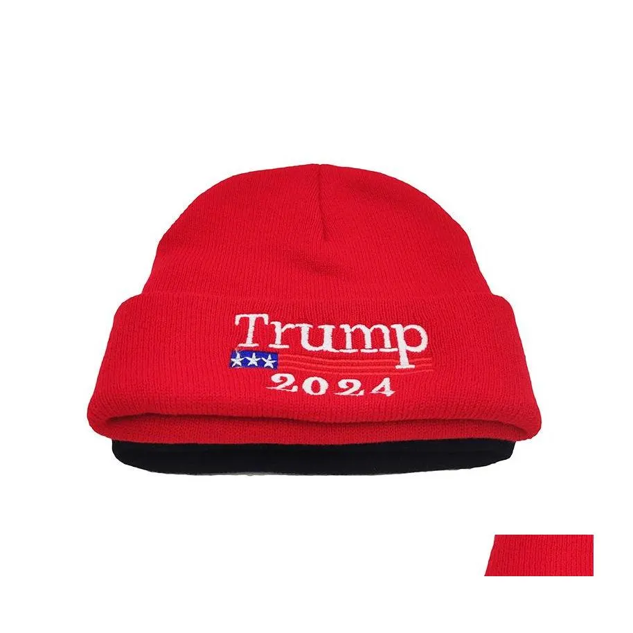 Party Hats 2024 Donald Trump Knitted Hat Woolen Caps Keep America Embroidered Beanies Cap Unisex Warm Winter Beanie Drop Delivery Ho Dhacw