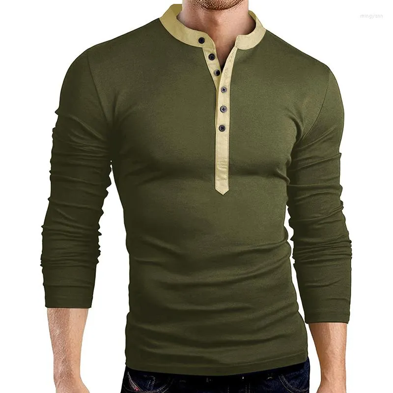 Men's T Shirts Mens Slim Fit V Neck Button Long Sleeve Muscle Tee T-shirt Casual Tops Henley For Male Spring Autumn Men Clothing