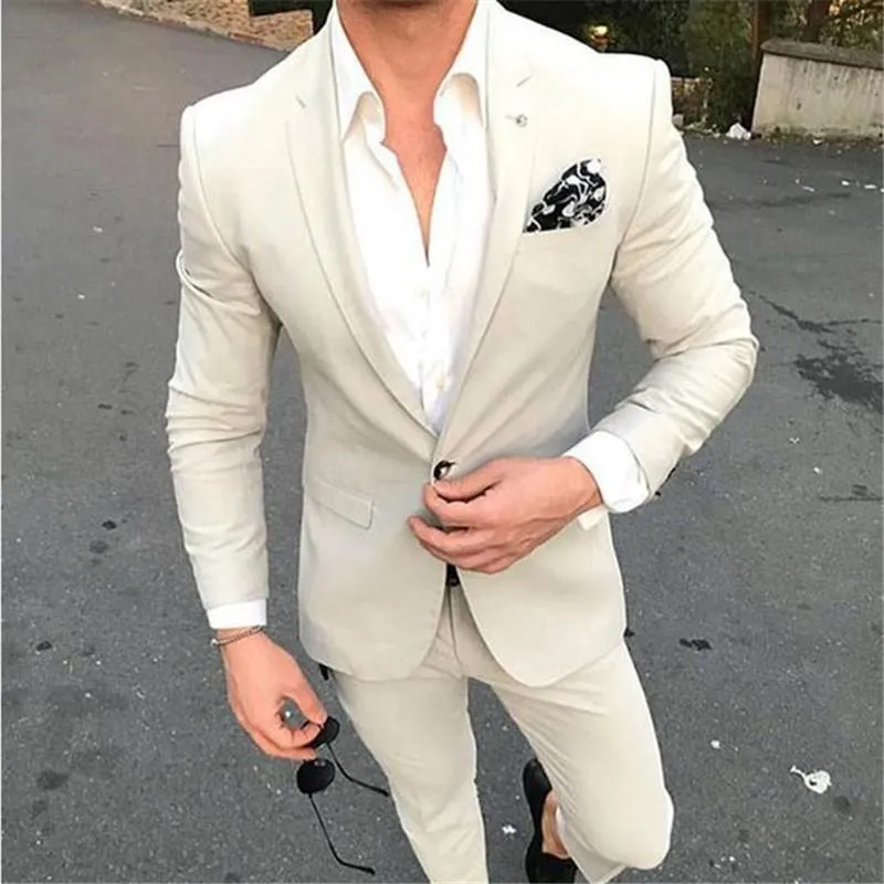 Men's Suits Beige Fashion Slim Fit Tuxedo Men Custom Made Latest Style Suit 2 Pieces Man Wedding Jacket Pants & Blazers