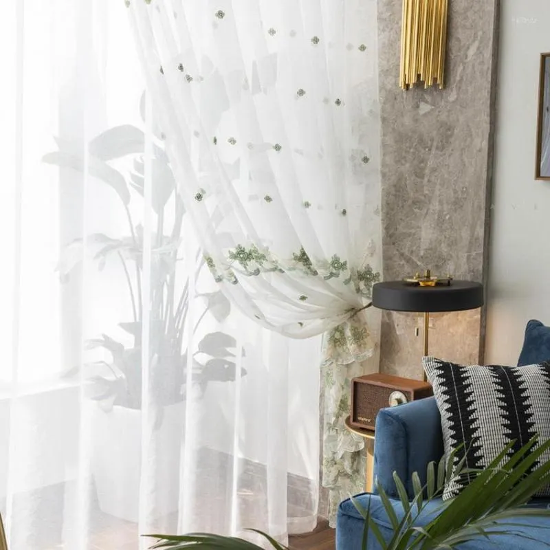 Gordijnbladen geborduurde pure tule voor woonkamer Koreaanse stijl perspectief thuis raam deco slaapkamer custom